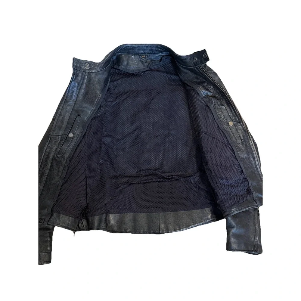Vintage Motorcycle Leather Jacket Size Small Black Lace‎ Up Sided
